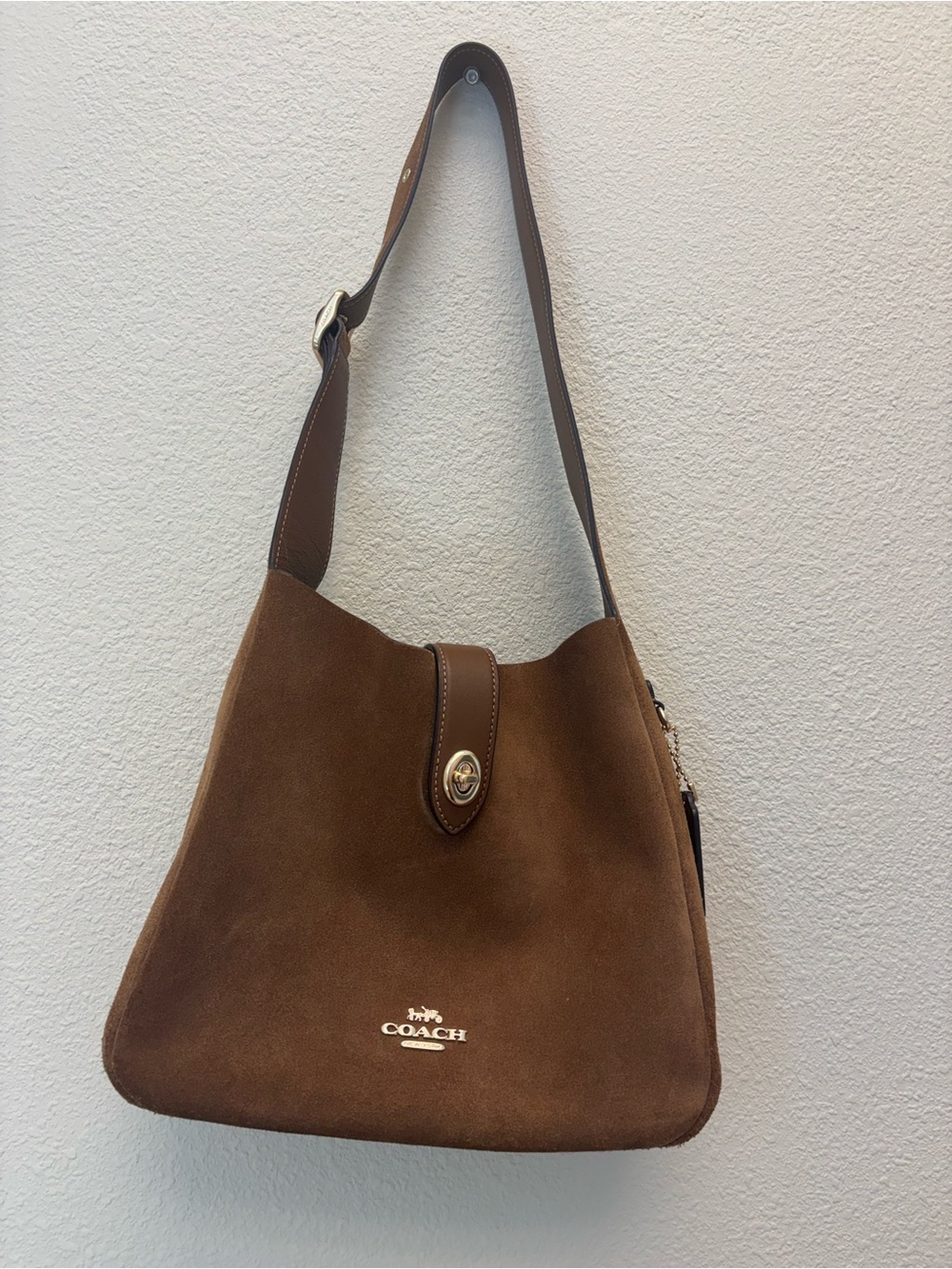 Coach Brown Suede Shoulder Bag with Turn-Lock